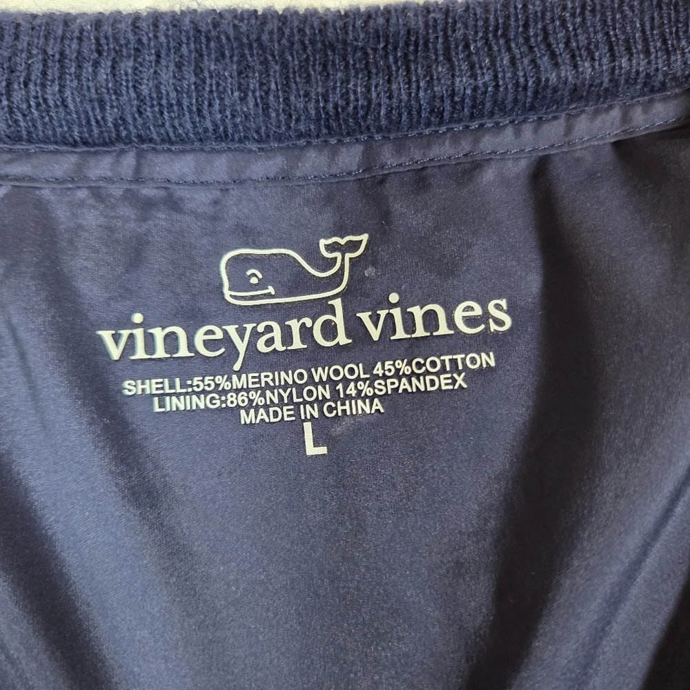Vineyard Vines Vest Mens Sz Large Navy Blue Merino Wool Blend Lined